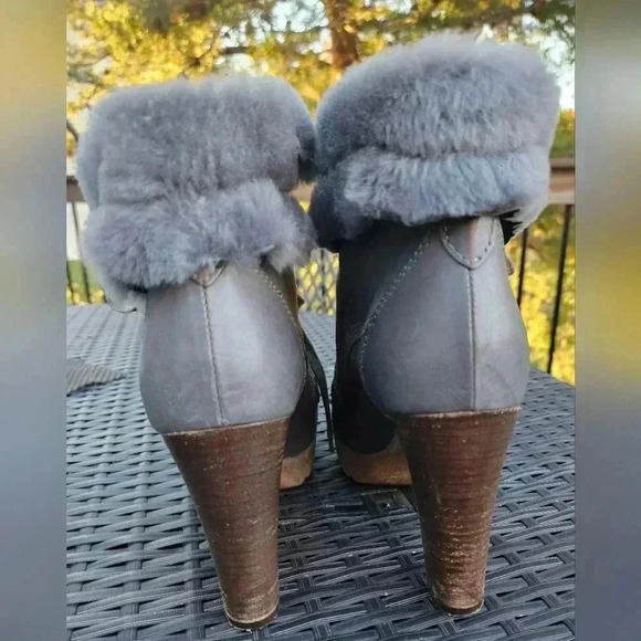 Manas Lea Foscati Faux Fur Collar Lace Up Ankle Boots Womens (8/38) - Picture 3 of 7